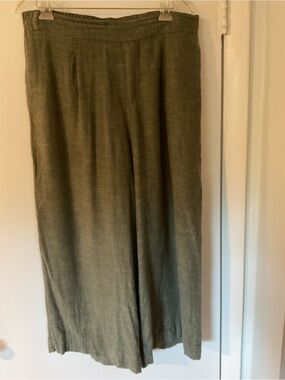 Womens Wide-Leg Linen Blend Pants - Olive